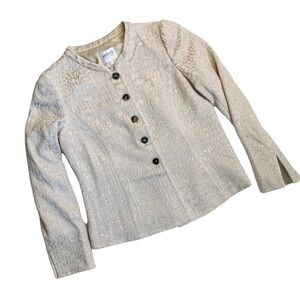 ARMANI COLLEZIONI Nude Metallic Silver Animal Print  5 Button Blazer mandarin